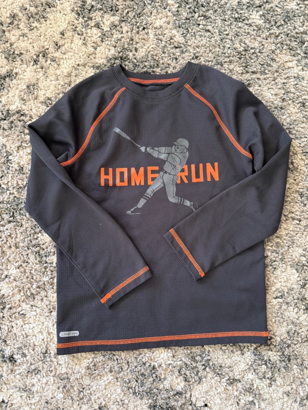 jumping beans Boys' Long Sleeve 'Home Run' Baseball Tee - Brown & Orange